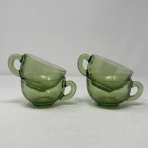 Vintage Set of Four Green Glass Tea Cups Dimpled